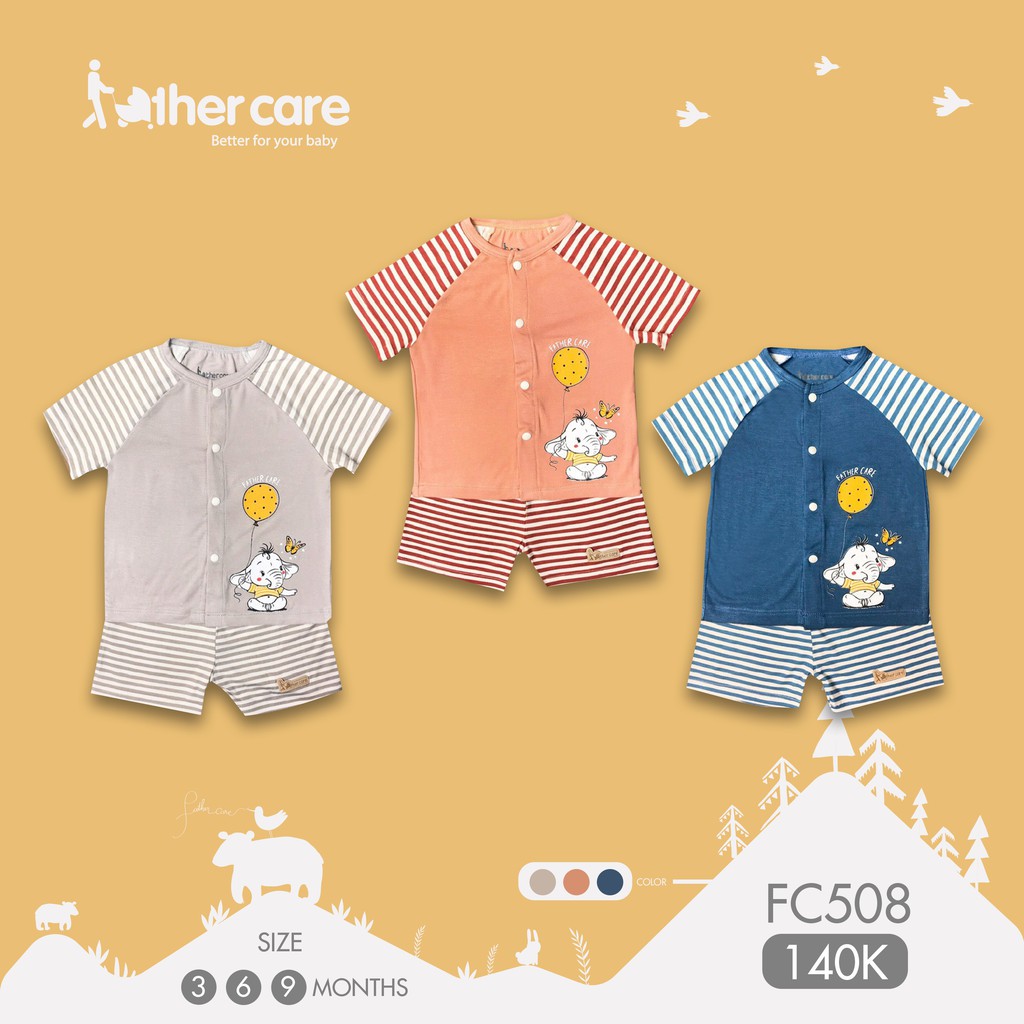 Bộ Quần Áo FatherCare Cộc Tay Cài Giữa - In hình Voi FC508