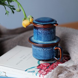 Bộ phin gốm pha cà phê xanh blue