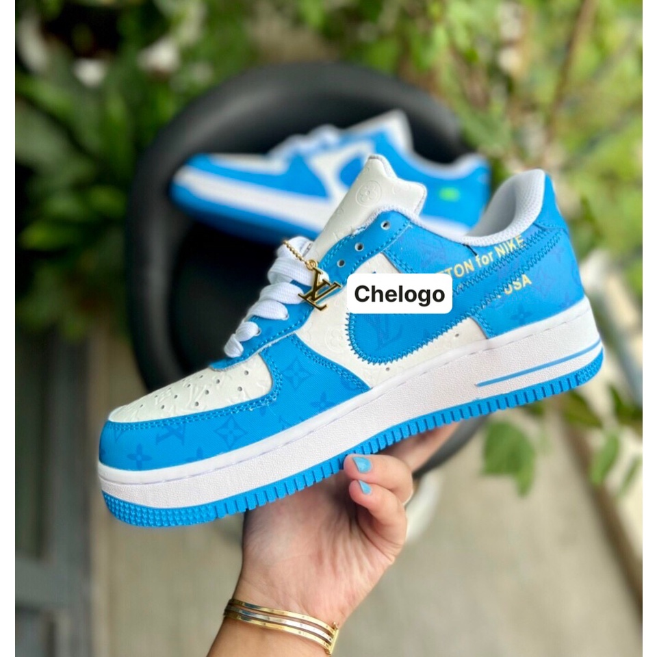 Giày thể thao af1 L.V hai màu xanh lá, xanh da trời siêu hót, giày sneaker l.v xanh lá, xanh da trời