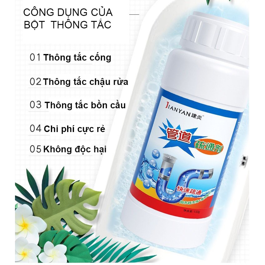 [ COMBO 5 LỌ ] Bột Thông Tắc Cống Bồn Cầu Bồn Rửa Mặt Đường Ống Chính Hãng JIANYAN