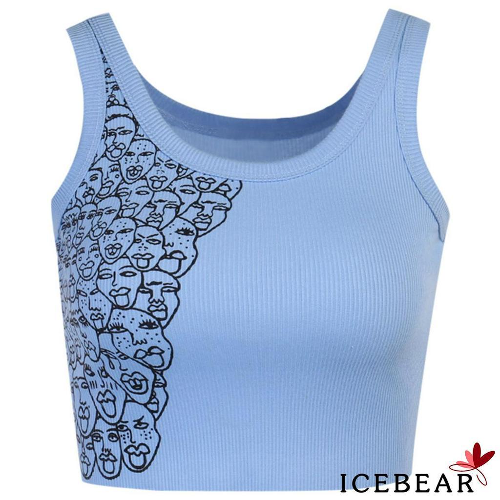 Áo tank top dệt kim Sát Nách Hoạ Tiết In Thiết Kế Cổ Chữ U Quyến Rũ