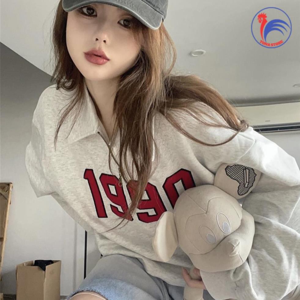 Áo sweater polo dài tay unisex dưới 80kg chất thun tonastore - Áo polo dài tay phối khóa cổ 1990 | BigBuy360 - bigbuy360.vn