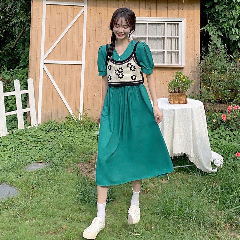 Áo hai dây dệt kim họa tiết hoa thời trang đáng yêu cho nữ