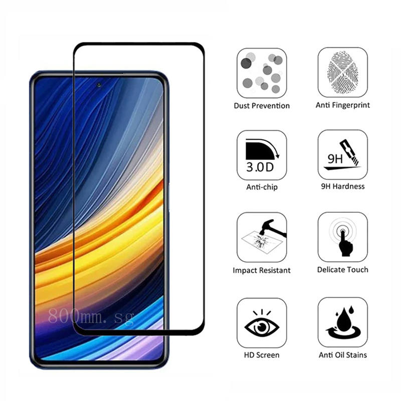 Xiaomi POCO X3 Pro Full Coverage Tempered Glass For Xiaomi POCO F3 X3 NFC BlackShark 4 3 2 Pro Redmi Note 10 Pro Max 9T Screen Protector + Camera Lens Glass Protector