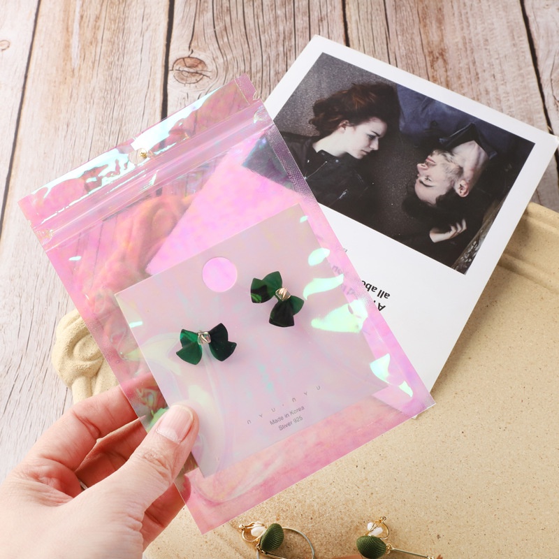 Set 100 Túi Zip Màu Cầu Vồng Holographic Tự Niêm Phong Túi Đựng Điện Thoại Di Động