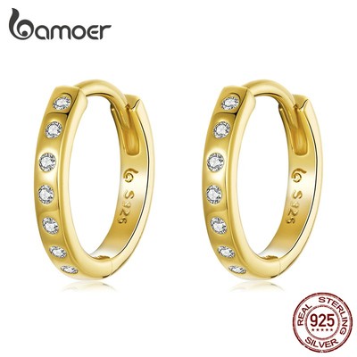 Đôi khuyên tai tròn Bamoer Bse101-B bằng bạc 925 thiết kế đơn giản thời trang cho nữ