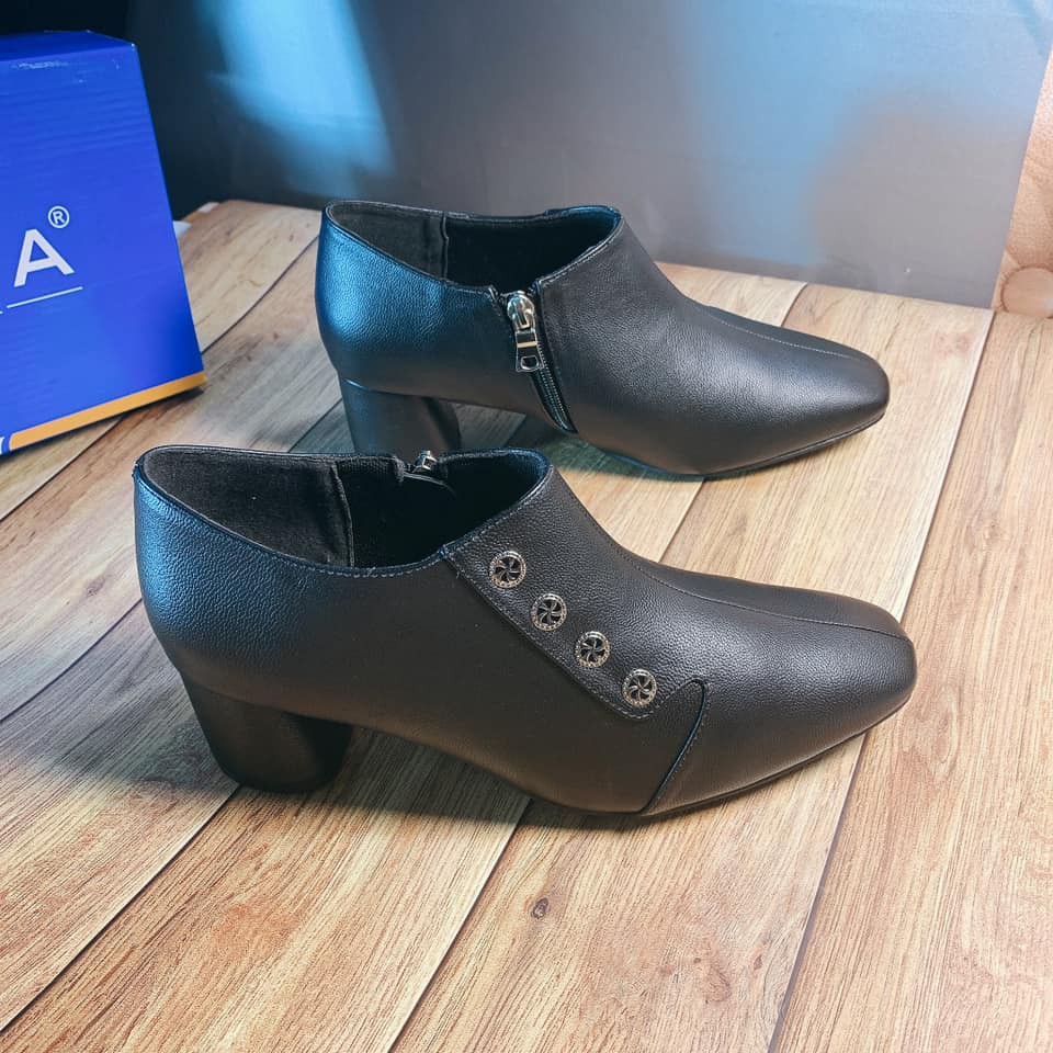 [ẢNH THẬT] Boots thời trang nữ da lì cao cấp ROSATA RO289 5p gót trụ - đen, be - HÀNG VIỆT NAM - BKSTORE