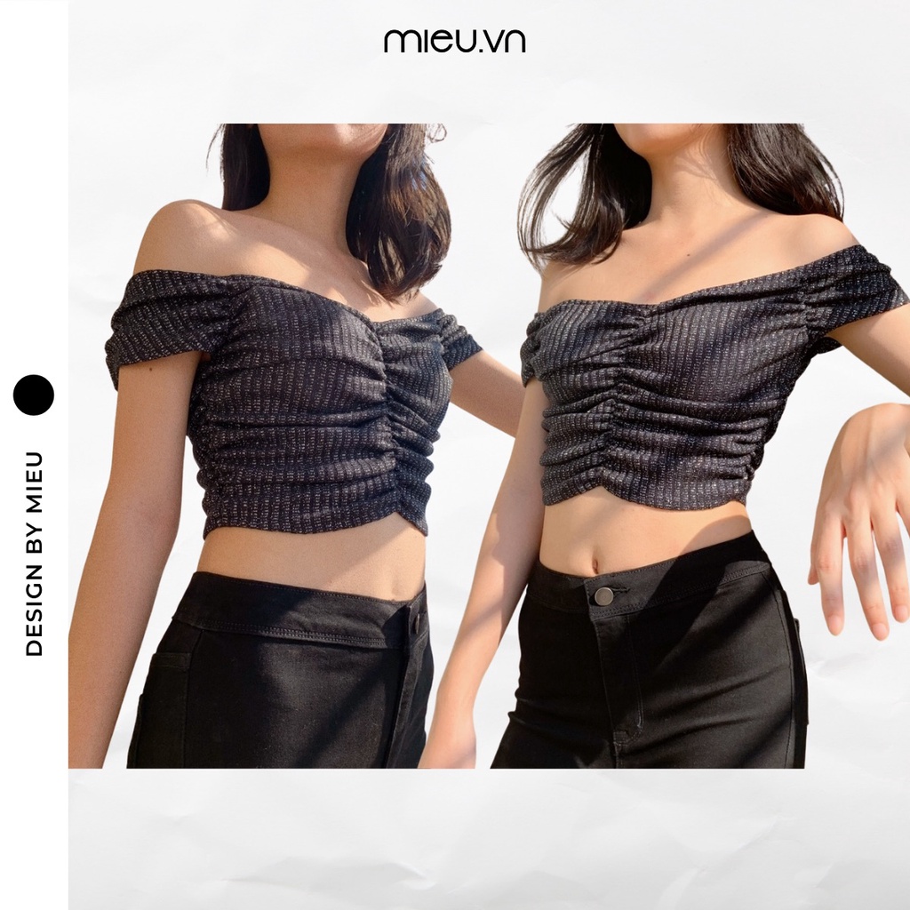 Áo crop top thun nhún ngực (Đen) - FN34