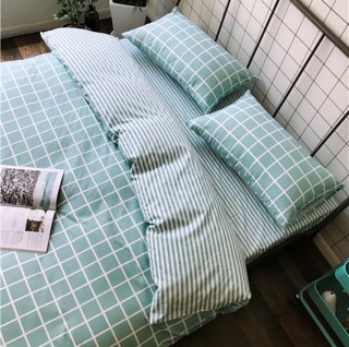 CHĂN GA POLY KẺ Ô XANH MINT