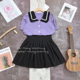 [SALE] Áo sơmi croptop cổ pha đen