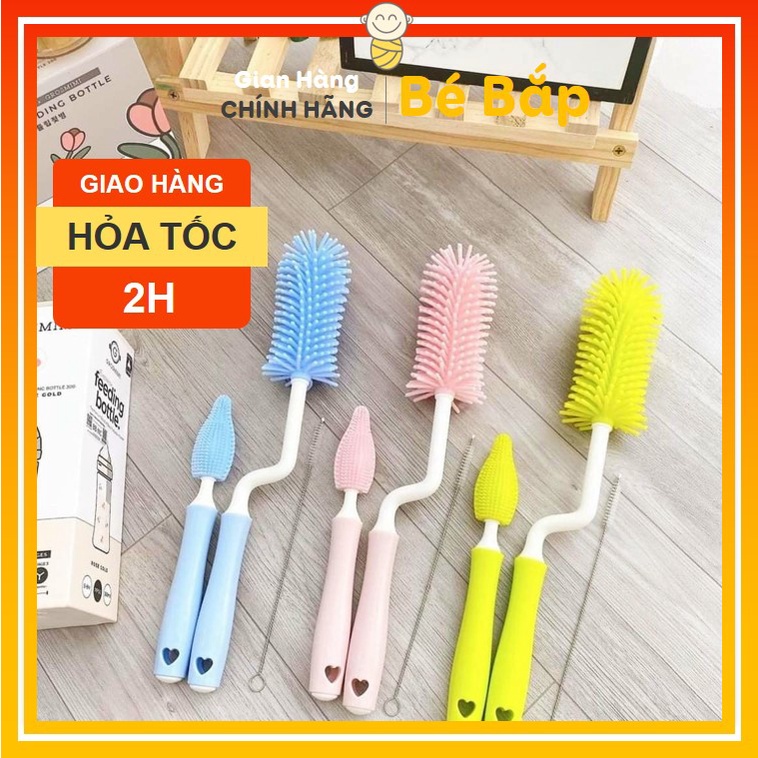 ⚡BÁN LỖ XIN ĐÁNH GIÁ 5 SAO⚡Bộ Cọ Rửa Bình Sữa Silicon ⚡CAO CẤP⚡ 3 Chi Tiết Cho Bé, Tay Cầm Xoay 360 Độ