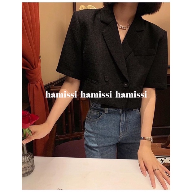 [HAMISSI] Áo blazer dáng croptop hở lưng ( hàng 2 lớp cúc bọc ) | BigBuy360 - bigbuy360.vn