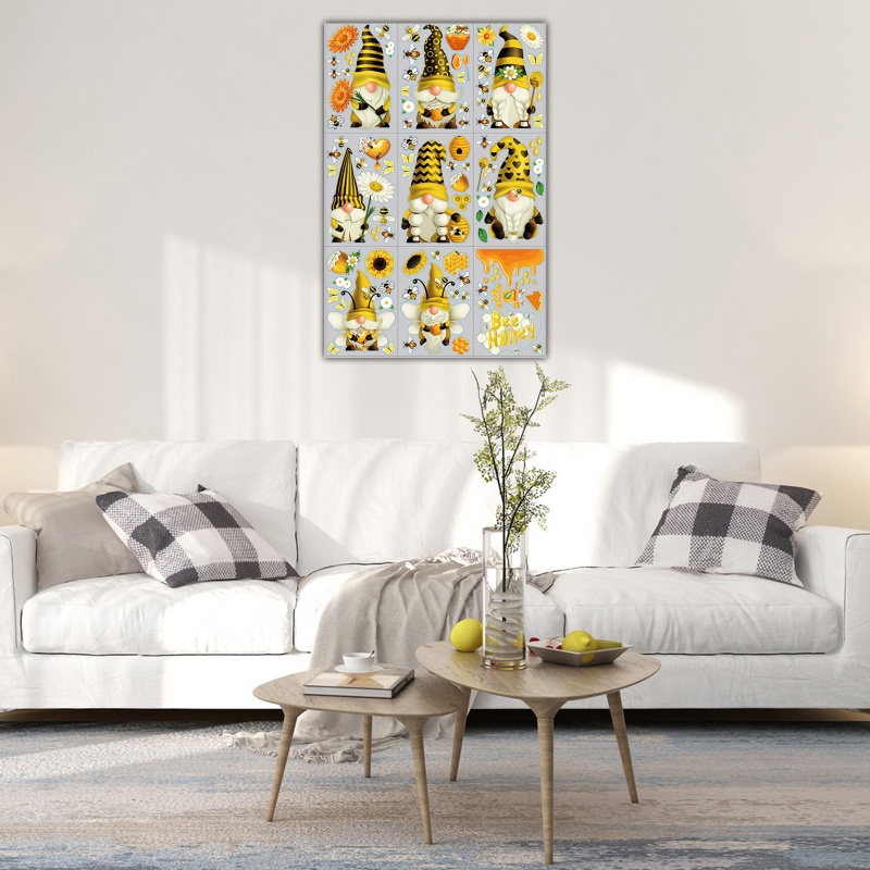 Set 9 Miếng Dán Cửa Kính Tĩnh Điện Tự Dính Họa Tiết Tổ Ong Xuân Hè