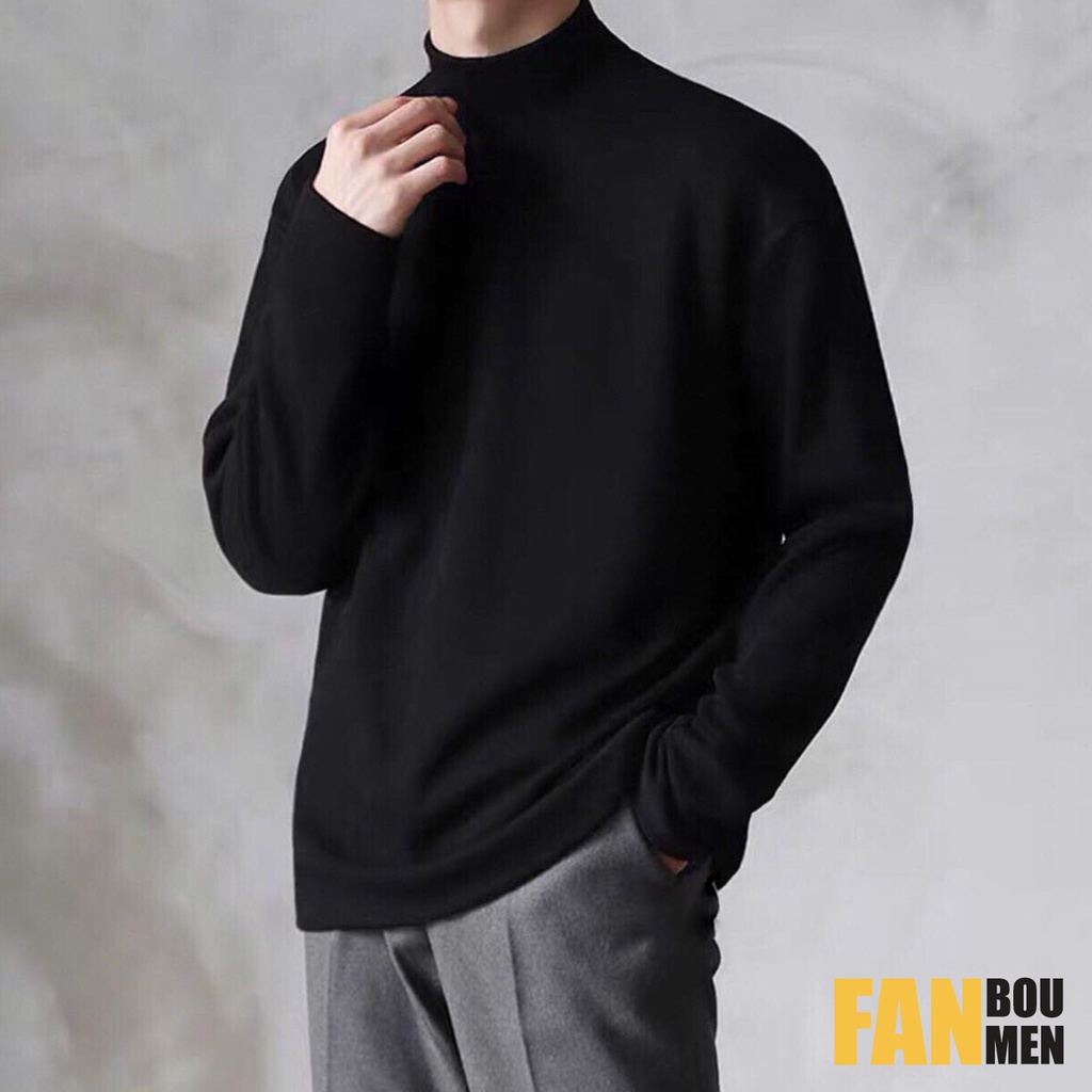 Áo Thun Nam Cotton Cổ Lọ Cao 4 Phân Tay Dài | BigBuy360 - bigbuy360.vn