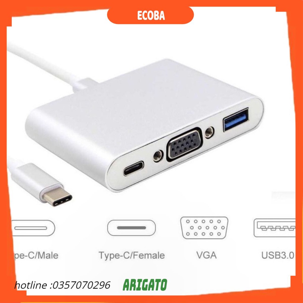 Cáp chuyển Usb Type C to vga + Usb 3.0+ TypeC ARIGATO Đảm Bảo Chất Lượng. SHOP ECOBA