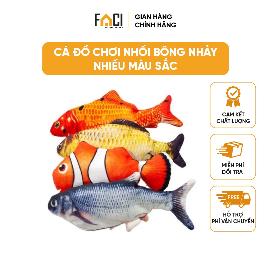 Cá vẫy đuôi đồ chơi Faci nhồi bông. Cá vẫy đuôi đồ chơi nhảy nhót nhiều màu có sạc điện con cá vỗ mông bé ru ngủ