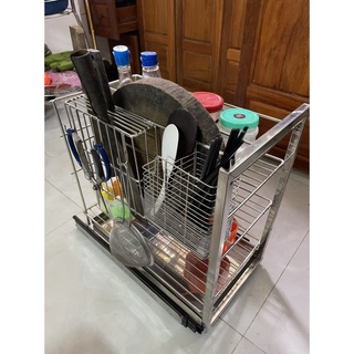 Giá gia vị dao thớt inox SUS 304 đa năng lắp âm tủ bếp ray trượt inox SUS 304 dưới đáy khỏe bền bỉ tiện dụng