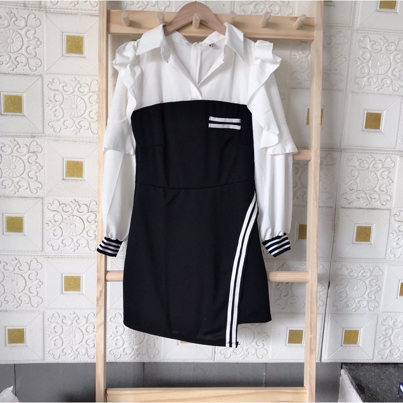 [Mã FAGREEN245 giảm 10% tối đa 30K đơn 99K] váy phối cổ sơ mi vạt xéo | BigBuy360 - bigbuy360.vn