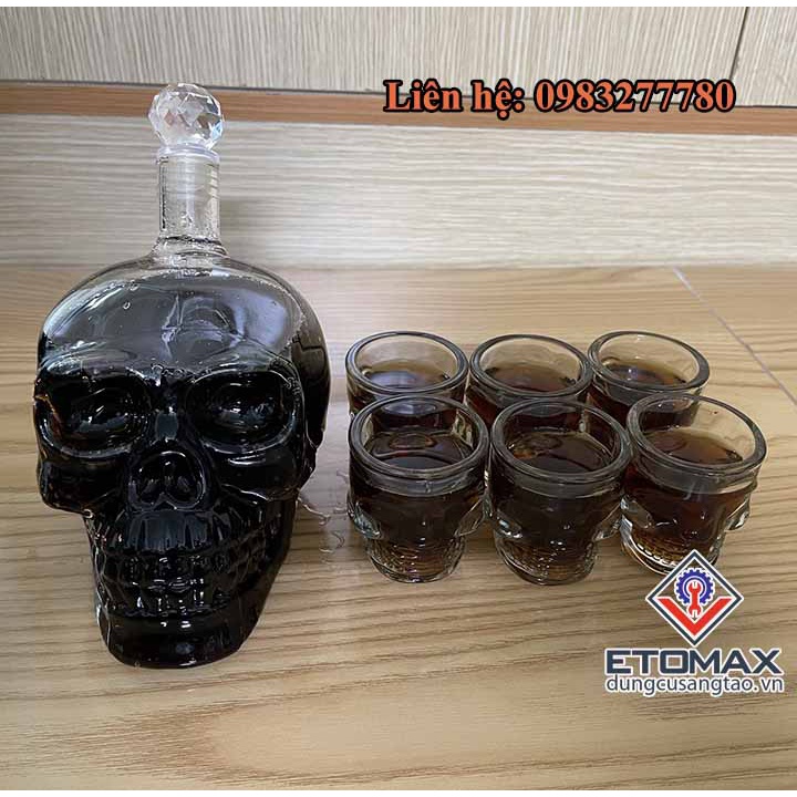 [GIÁ TỐT]Bộ  Bình Và Ly Thủy Tinh Đầu Lâu 3D