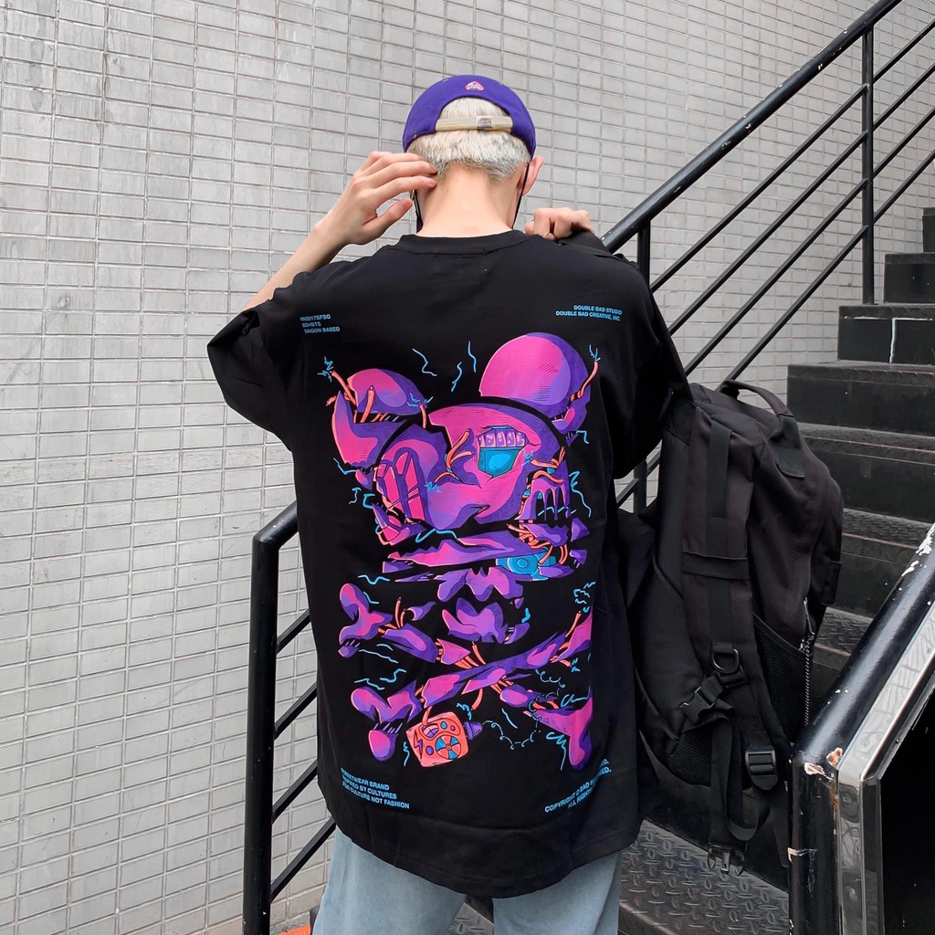 Áo Thun Unisex Tay Lỡ Form Rộng Nam Nữ Màu Đen Trắng Xanh Kem Tun Shop