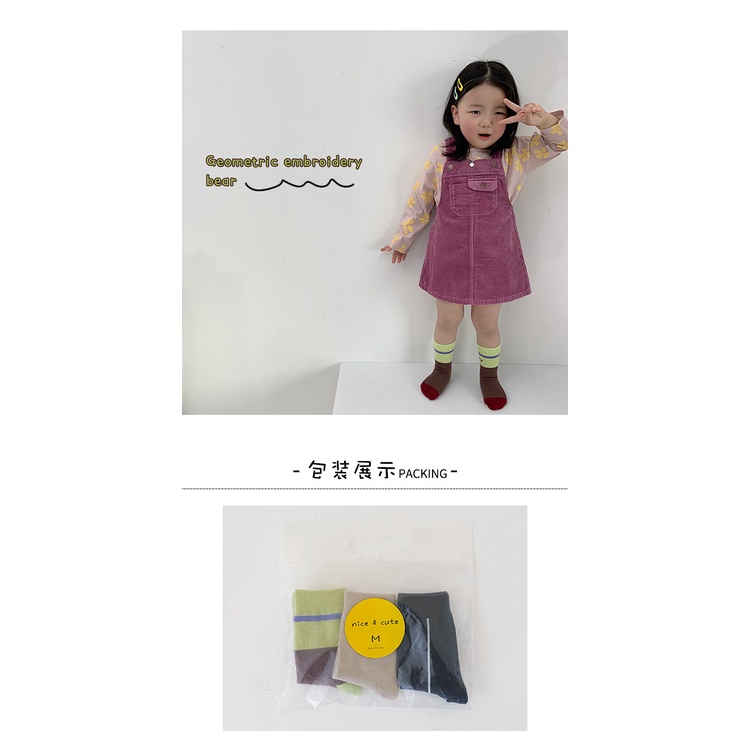 Vớ KOKOROCARE cotton cổ cao vừa cỡ S/ M/ L thêu họa tiết gấu/ hình học thời trang mùa hè đáng yêu cho bé 1-8 tuổi