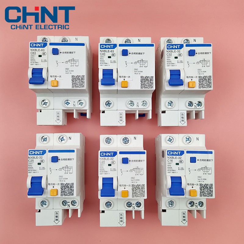 Aptomat chống giật CHINT ELCB cầu dao chống rò điện CB NXBLE-32 NXBLE-63 1P+N 16A 20A 25A 32A 40A 63A