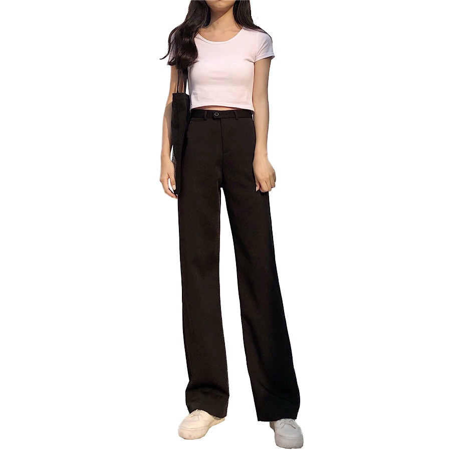 Quần dài SUXI lưng cao ống rộng cá tính cho nữ