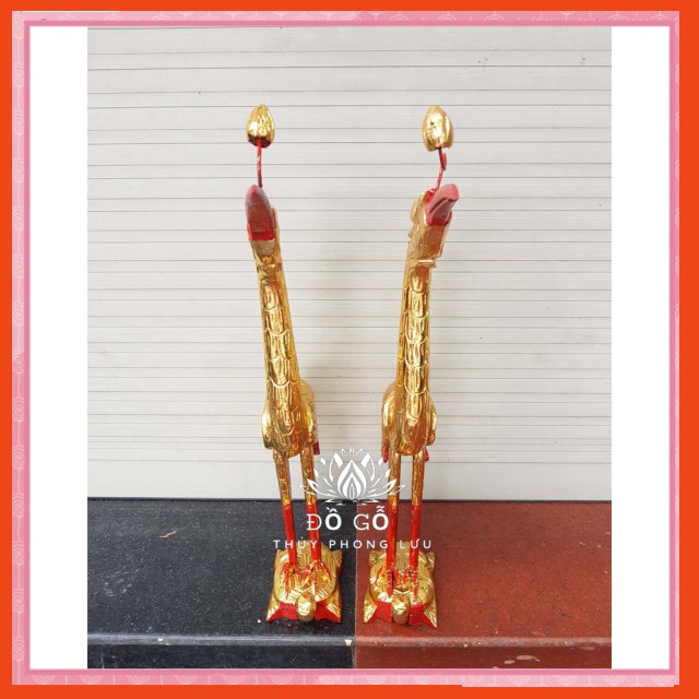 GIÁ GỐC  Cặp hạc tiên-đôi hạc thờ cúng-hạc thờ mào-hạc cúng gỗ mít cao 61,81cm sơn son thếp vàng