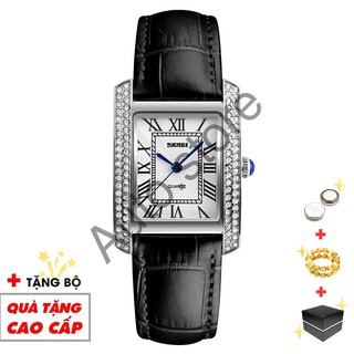 Đồng hồ nữ SKMEI chính hãng thời trang dây da mặt vuông viền đá sang trọng SMW08  -AUTO STORE