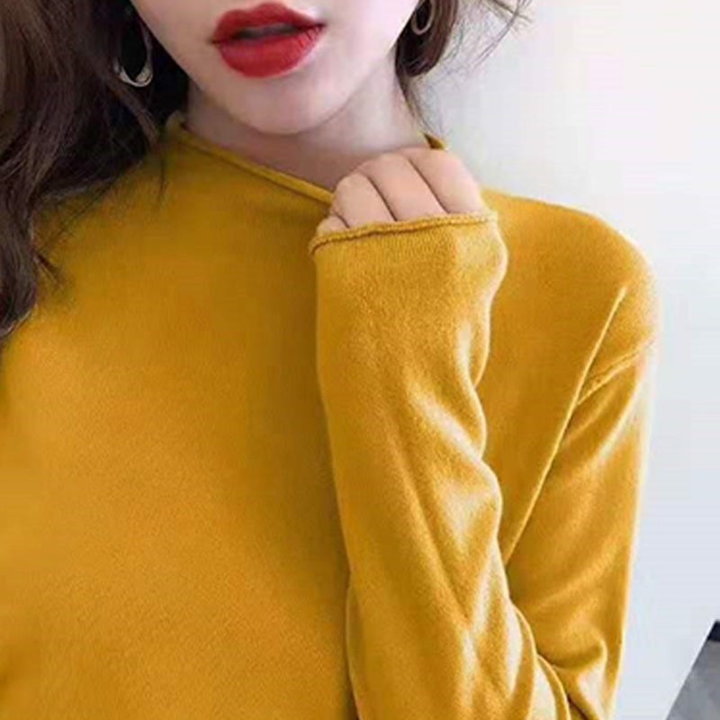 Áo sweater tay dài cổ lọ màu trơn đơn giản thời trang cho nữ