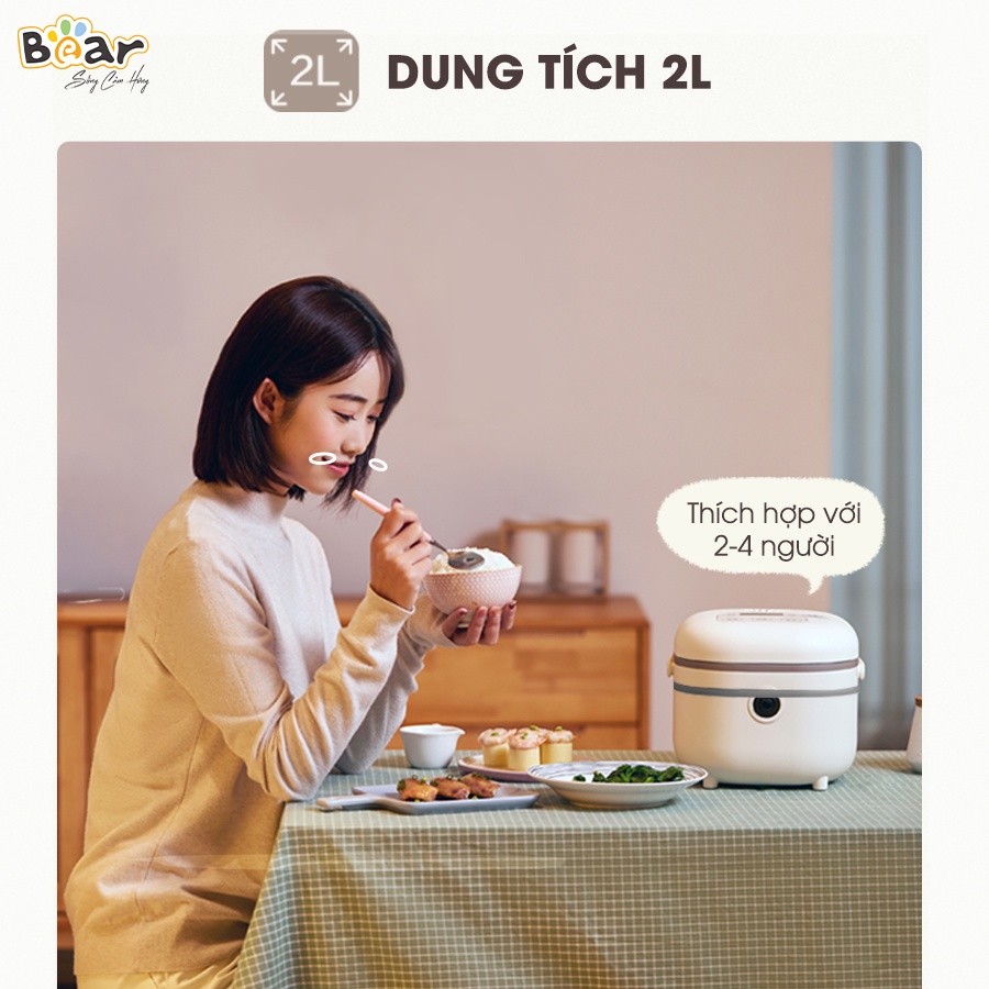 Nồi cơm điện đa năng Bear 2L Nấu cơm ngon, cháo, hầm, hấp luộc từ 4-6 người - SUBE015