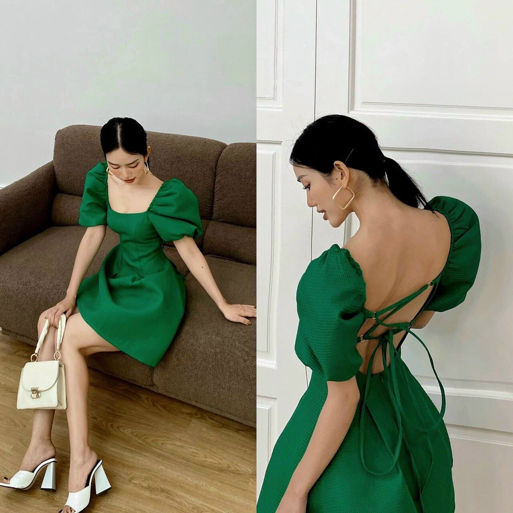 Đầm xốp tay phồng đan lưng VIBED