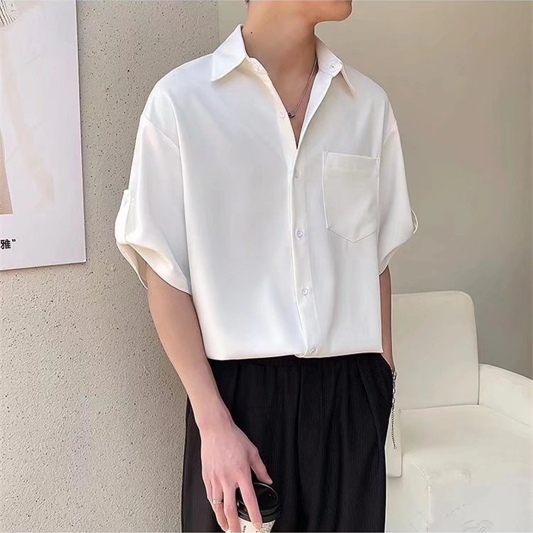 Áo Sơ Mi Mỏng Tay Ngắn Dáng Rộng Cài Nút Co Giãn Màu Trơn Thời Trang Mùa Hè Chất Lượng Cao Phong Cách Hàn Quốc Cho Nam 2022