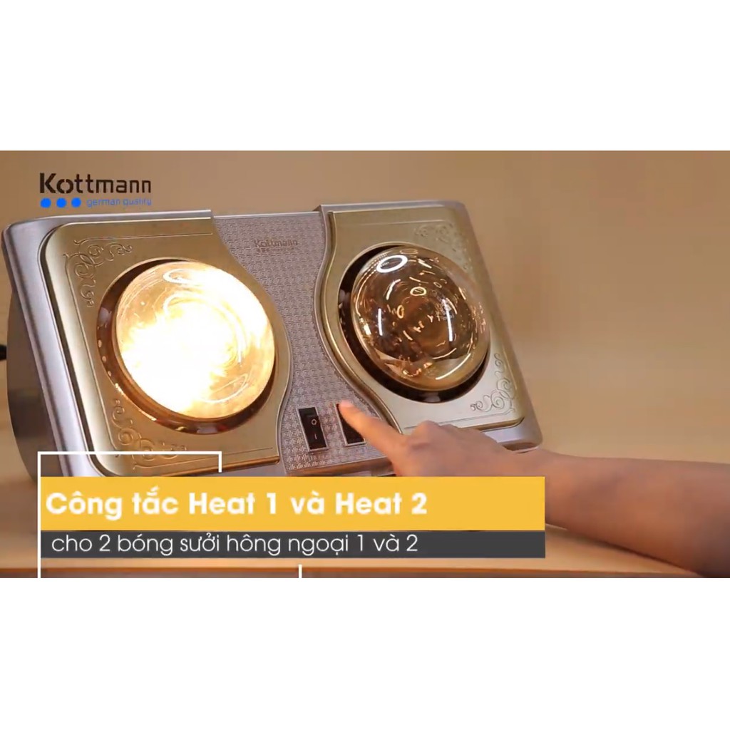 Đèn sưởi nhà tắm 2 Bóng Kottmann K2B-H Bảo Hành Chính Hãng 36 Tháng