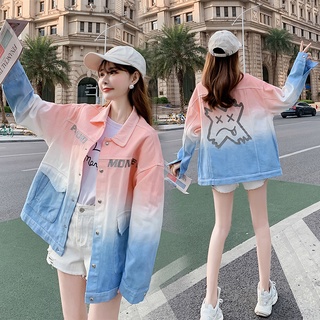 Áo Khoác Denim Dáng Rộng Màu Gradient Thiết Kế Mới Thời Trang Mùa Xuân Theo Phong Cách Hàn Quốc Cho Nữ