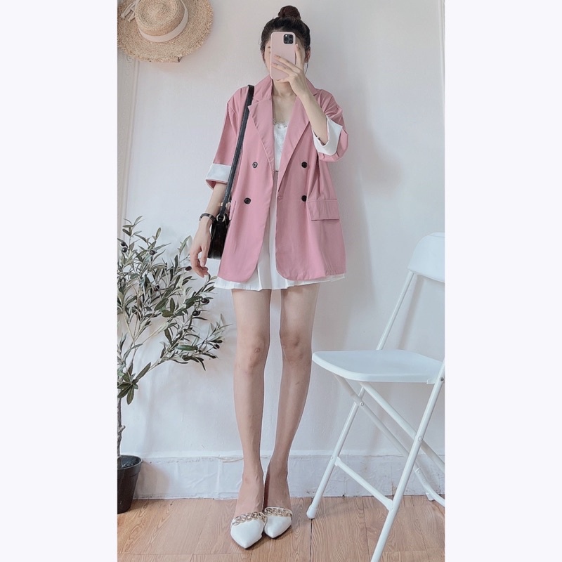 Áo Vest nữ Blazer tay lỡ kiểu Hàn Quốc khoác ngoài đẹp