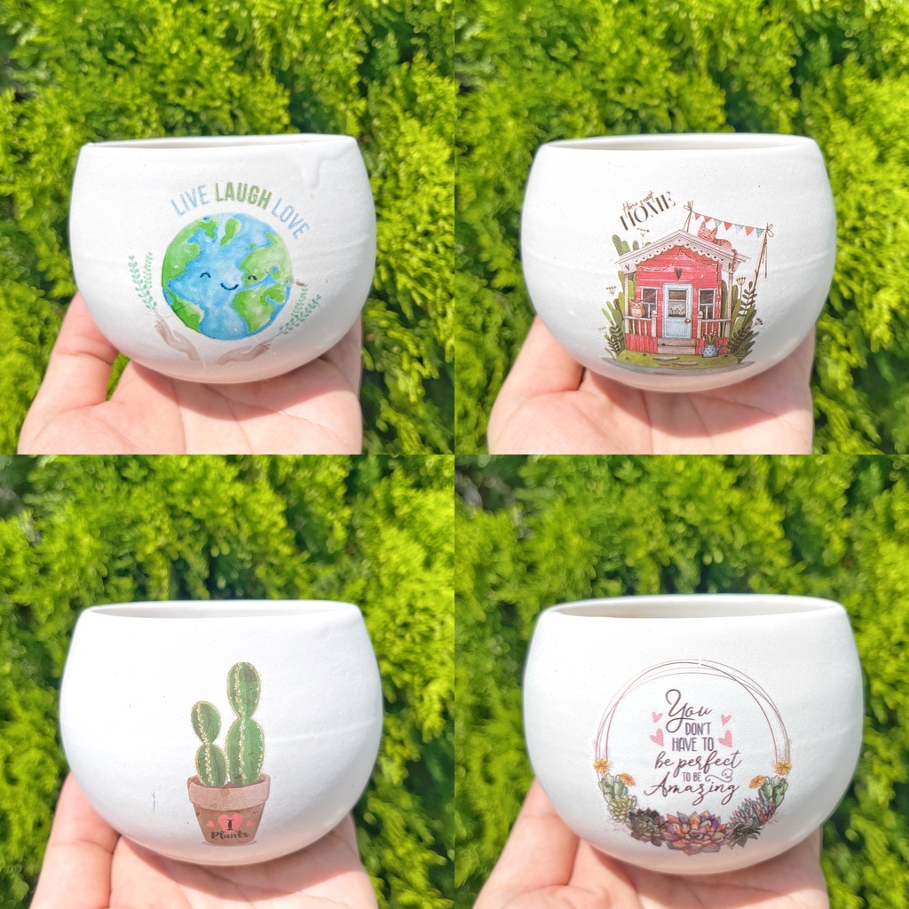 Chậu sứ hạt dẻ mini 8x8cm - In hình