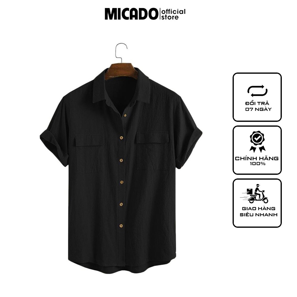 Áo sơ mi cộc tay nam cổ bẻ có túi hộp chất đũi cao cấp mặc thoáng mát nhẹ nhàng Micado | BigBuy360 - bigbuy360.vn