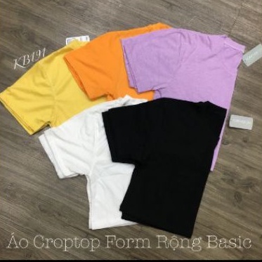 ÁO CROPTOP FORM RỘNG CỔ TRÒN TAY LỠ DÀI KIỂU DÁNG ÁO CROPTOP TRẮNG UNISEX HOT đủ màu dáng basic