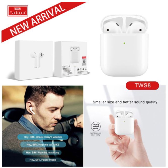 Tai nghe bluetooth không dây true wireless Earldom TWS8 thiết kế nhỏ gọn âm thanh sống động chân thực