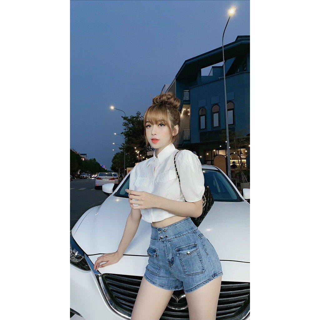 Quần short jean nữ BigSize lưng cao, co dãn mạnh, 2 túi hộp đang hot trend 3942 molijean