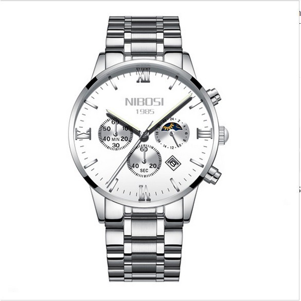 Đồng hồ nam dây thép đặc fullbox Nibosi 2325
