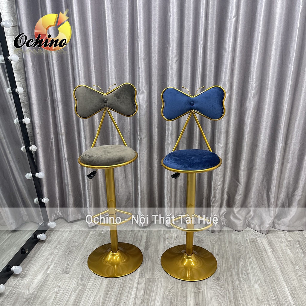 Ghế Makeup, Ghế Bar Có Tựa Nơ Chân Vàng K1 Sang Chảnh Mẫu Mới Phong Cách Hiện Đại (Có Sẵn)
