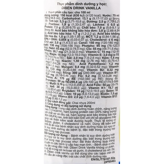 Sữa Diben Drink Vanilla Cho bệnh nhân tiểu đường