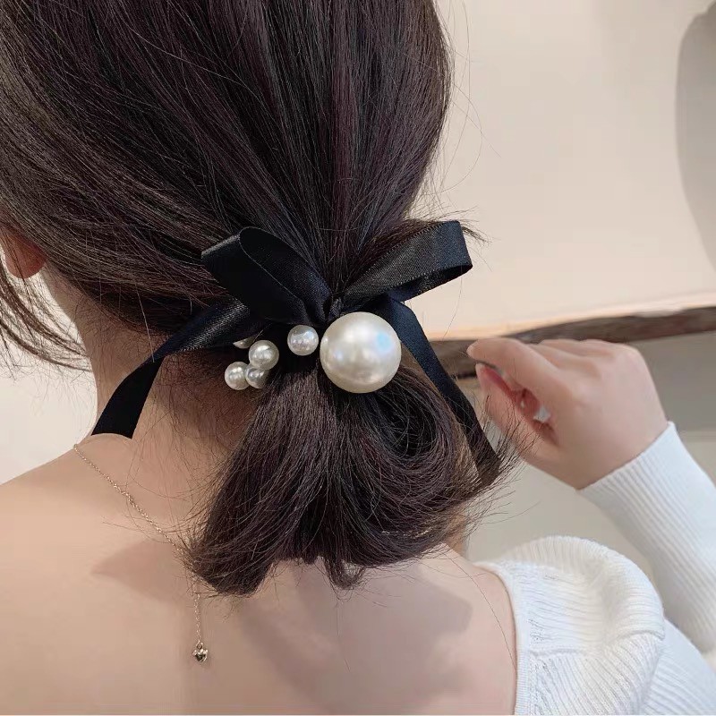 Dây Buộc Tóc Hàn Quốc Đính Nơ Màu Đen Siêu Co Giãn Dây Cột Tóc Xinh Xắn Mainia Shop