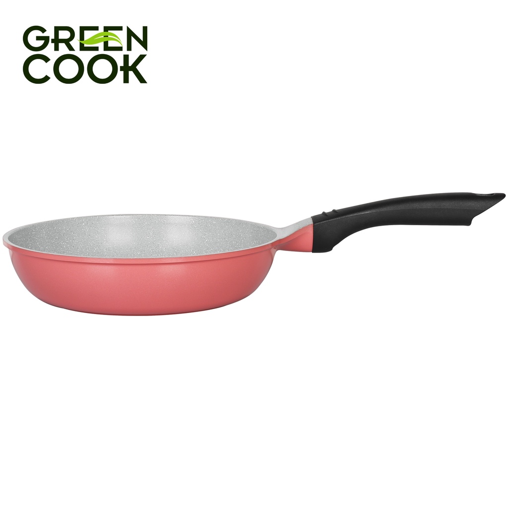 Bộ 2 chảo đúc chống dính men đá ceramic đáy từ Green Cook GCP03 màu hồng công nghệ 7 lớp chống dính Hàn Quốc sản xuất tạ