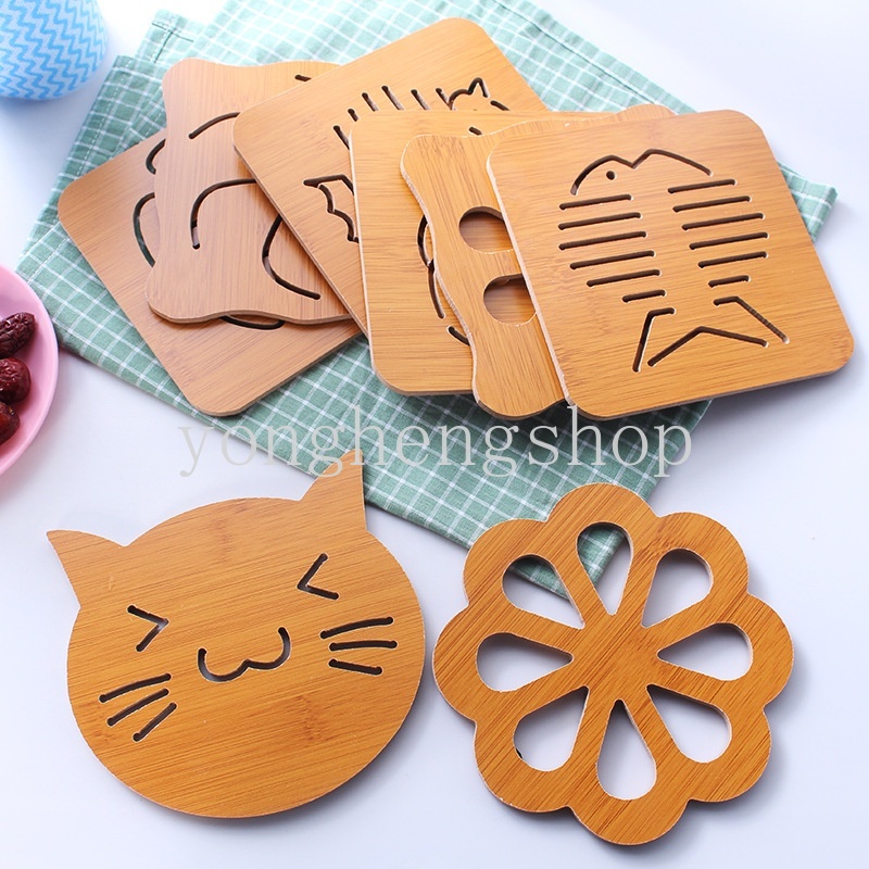 Tấm Lót Ly Bằng Gỗ Cách Nhiệt Chống Trượt Họa Tiết Hoạt Hình Dễ Thương