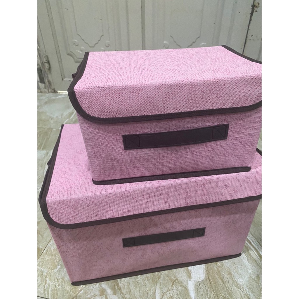 Combo 2 hộp túi vải đựng đồ thùng đựng quần áo đồ lót đồ chơi đa năng bằng vải cứng, có nắp đậy không cần tủ tiện dụng