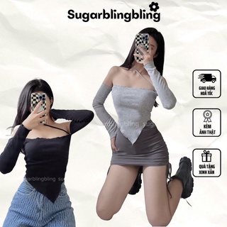Áo ống tay dài hở vai dây chéo cổ | Sugarblingbling