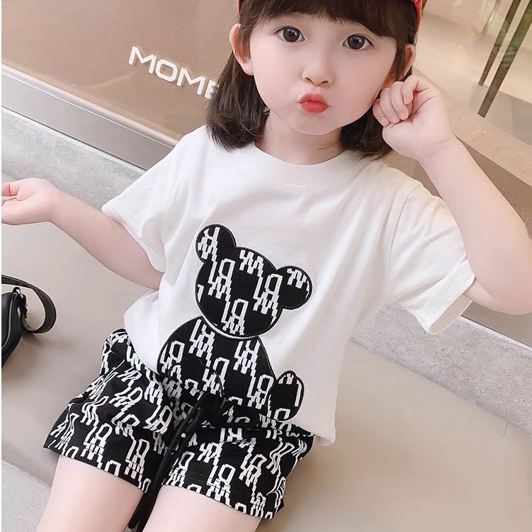 Bộ đồ bé gái Con Xinh cotton gấu JURI, set quần áo trẻ em 5 đến 14 tuổi